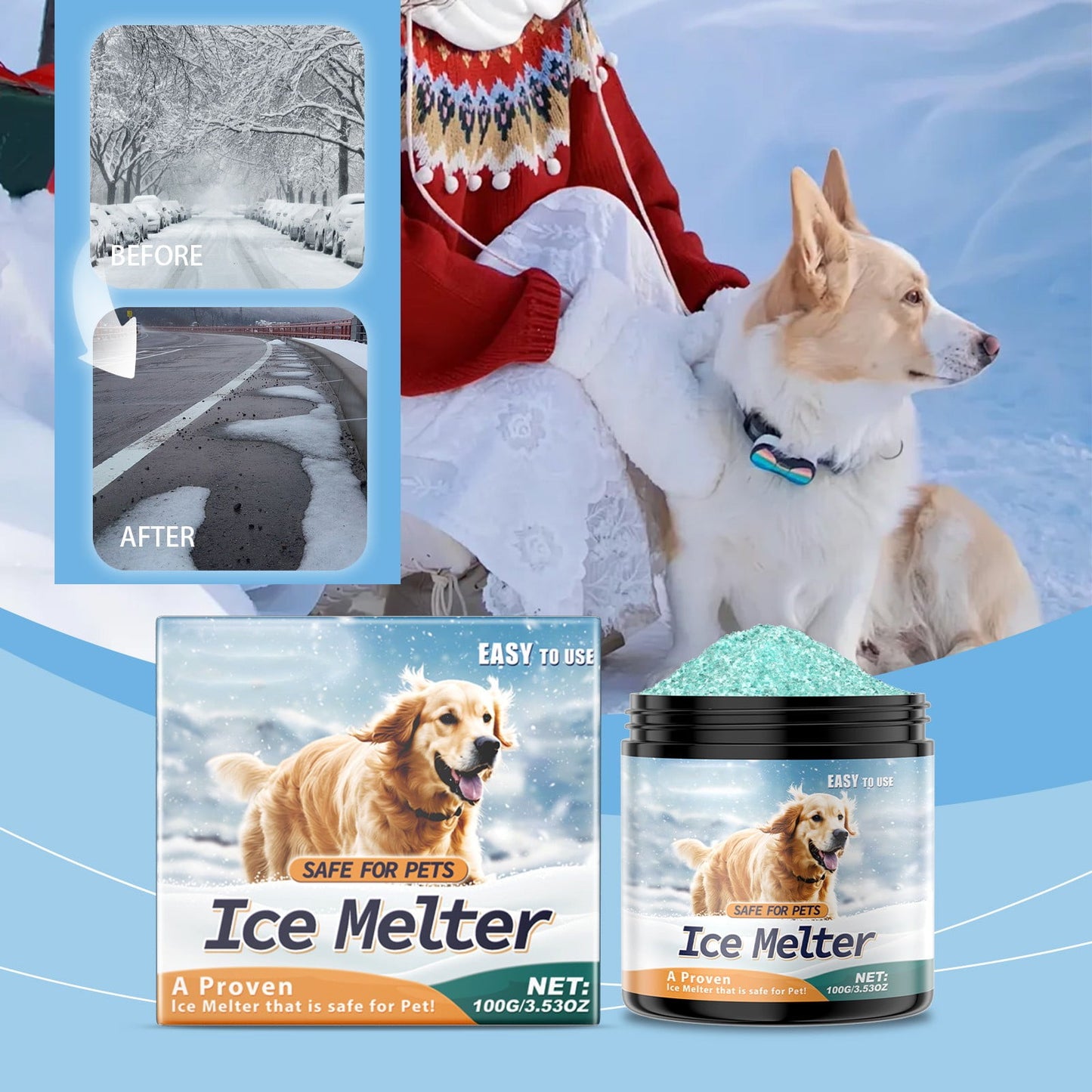 Pet-Friendly Ice Melt Pet Safe,Snow Salt,Snow Melting Outdoor,Pet Safe Ice Melt For Snow & Ice,Non-Toxic Paw Friendly Deicer Granules,Quick Thawing Blend For Driveways, Sidewalks & Steps