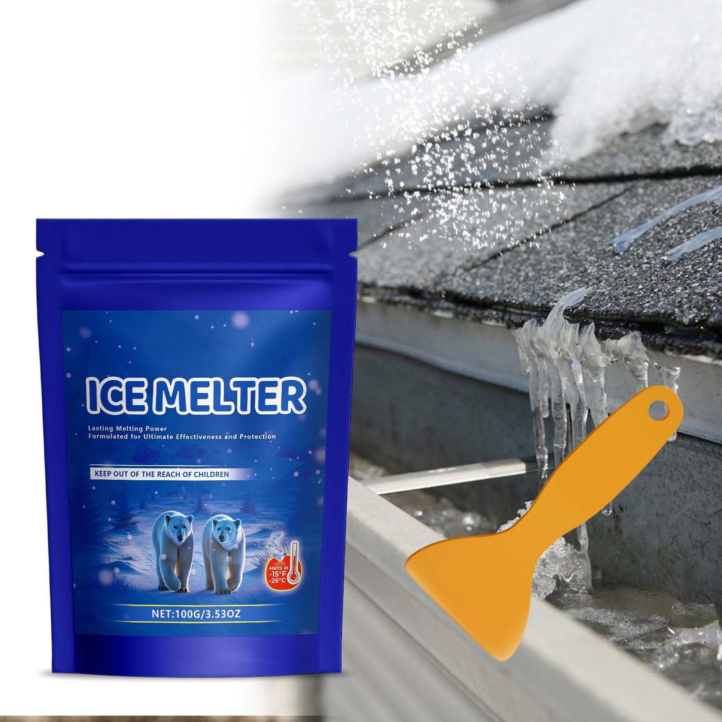 Pet Safe Ice Melt & Snow Shovel Kit, 100G Eco-Friendly Deicing Granules For Driveways And Walkways, Non-Corrosive Snow Removal Set,Deicing Agent Snow Shovel Set,Reducing Potential Impacts