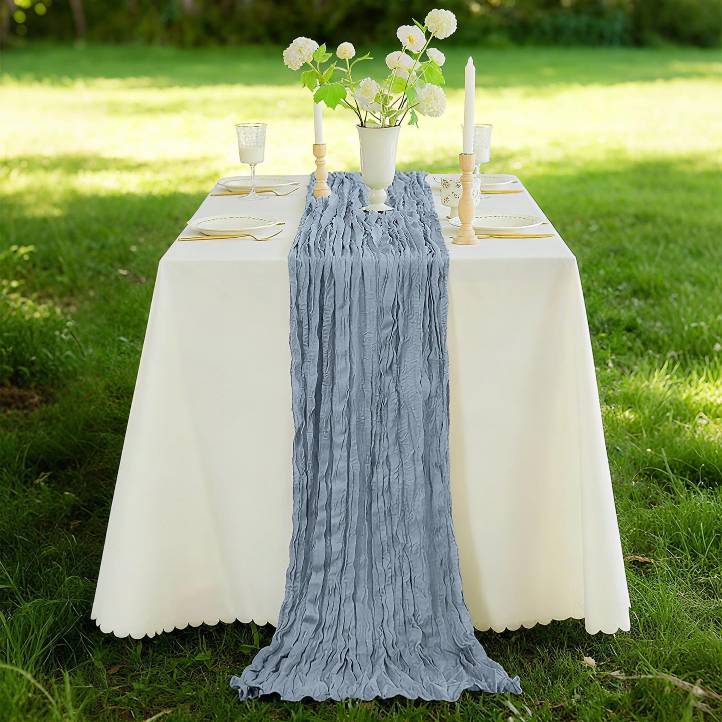 Pleated Gauze Crepe Table Flags Christmas Table Runner Decor,Cheesecloth Gauze 90X180Cm Rustic Boho Cheese Cloth Runner For Wedding Baby Bridal Shower Party Long Sheer Home Christmas Decorations