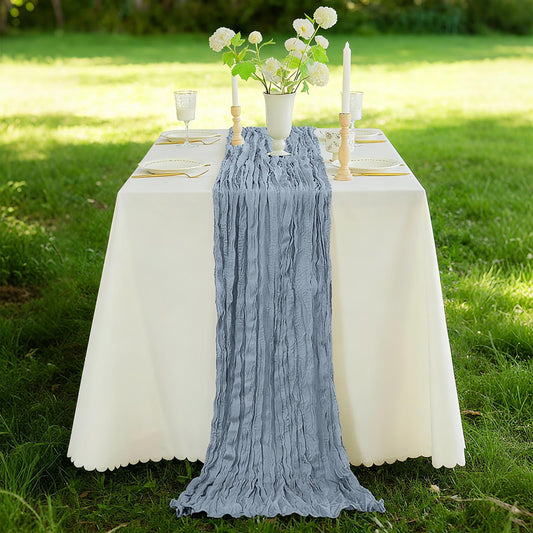 Pleated Gauze Crepe Table Flags Christmas Table Runner Decor,Cheesecloth Gauze 90X180Cm Rustic Boho Cheese Cloth Runner For Wedding Baby Bridal Shower Party Long Sheer Home Christmas Decorations