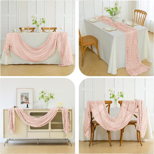 Pleated Gauze Crepe Table Flags Christmas Table Runner Decor,Cheesecloth Gauze 90X180Cm Rustic Boho Cheese Cloth Runner For Wedding Baby Bridal Shower Party Long Sheer Home Christmas Decorations