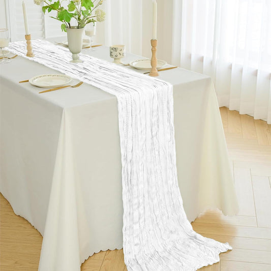 Pleated Gauze Crepe Table Flags Christmas Table Runner Decor,Cheesecloth Gauze 90X180Cm Rustic Boho Cheese Cloth Runner For Wedding Baby Bridal Shower Party Long Sheer Home Christmas Decorations