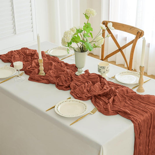 Pleated Gauze Crepe Table Flags Christmas Table Runner Decor,Cheesecloth Gauze 90X180Cm Rustic Boho Cheese Cloth Runner For Wedding Baby Bridal Shower Party Long Sheer Home Christmas Decorations