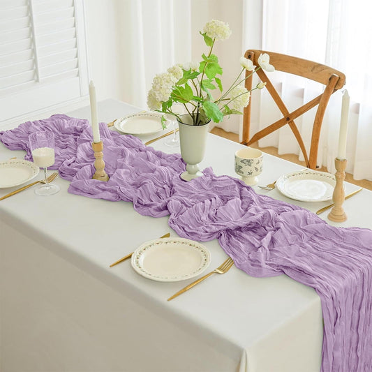 Pleated Gauze Crepe Table Flags Christmas Table Runner Decor,Cheesecloth Gauze 90X180Cm Rustic Boho Cheese Cloth Runner For Wedding Baby Bridal Shower Party Long Sheer Home Christmas Decorations