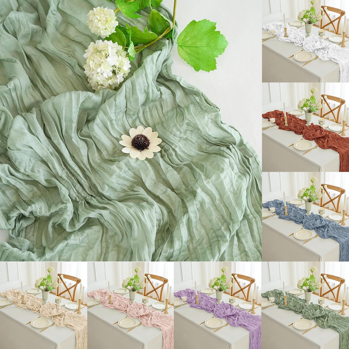 Pleated Gauze Crepe Table Flags Christmas Table Runner Decor,Cheesecloth Gauze 90X180Cm Rustic Boho Cheese Cloth Runner For Wedding Baby Bridal Shower Party Long Sheer Home Christmas Decorations