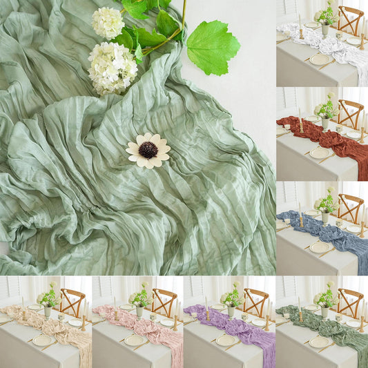 Pleated Gauze Crepe Table Flags Christmas Table Runner Decor,Cheesecloth Gauze 90X180Cm Rustic Boho Cheese Cloth Runner For Wedding Baby Bridal Shower Party Long Sheer Home Christmas Decorations
