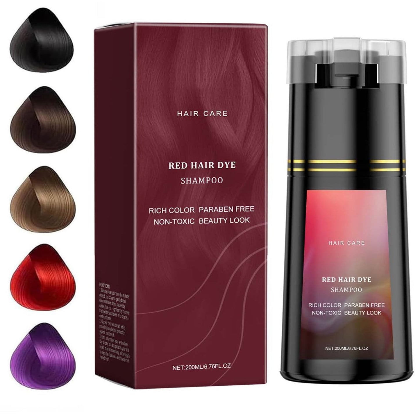 Hair Dye Shampoo, Hair Care, Hair Care Shampoo,3 In 1 Haircare Instant Dye Shampoo, Natural Hair Color Shampoo For Gray Hair Coverage, Suitable For Women & Men,Red