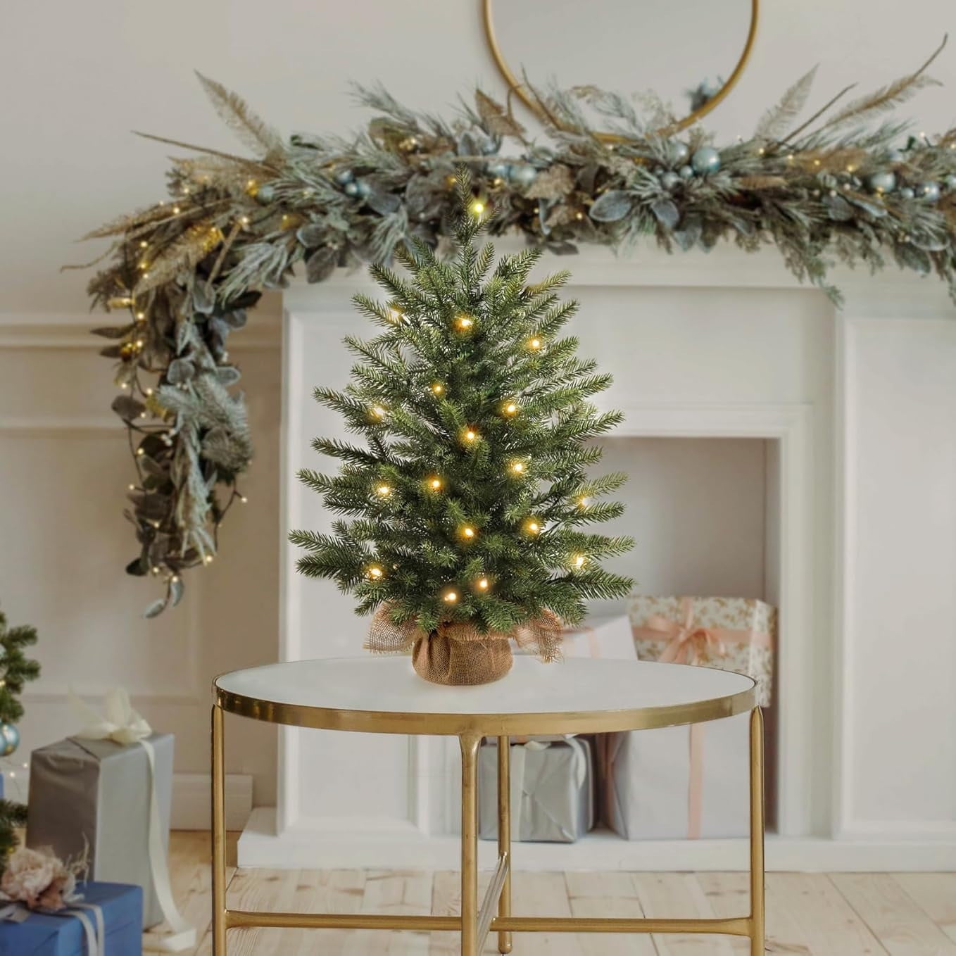 Pre-Lit Small Christmas Tree,Tabletop Christmas Tree,18In Pre-Lit Green Mini Artificial Christmas Tree,For Table Desk Home Christmas Decor,Battery Operated Tabletop Xmas Tree(With Light No Battery)