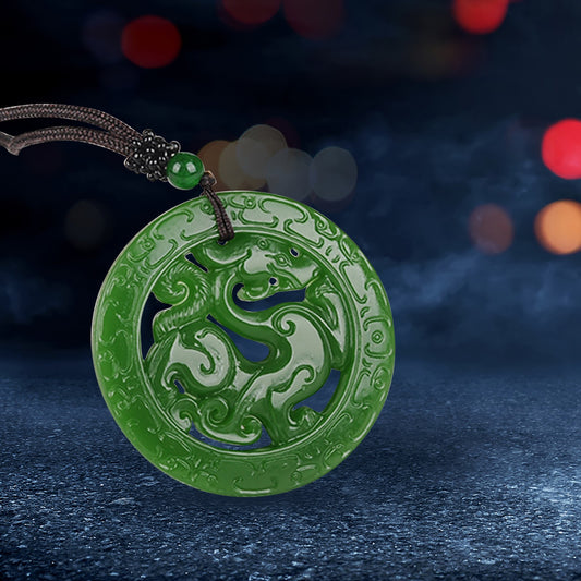 Banzch Green Jade Pendant Medal Dragon Hollow Carving Jade Pendant Medal Dragon Hollow,Mothers Day Gifts