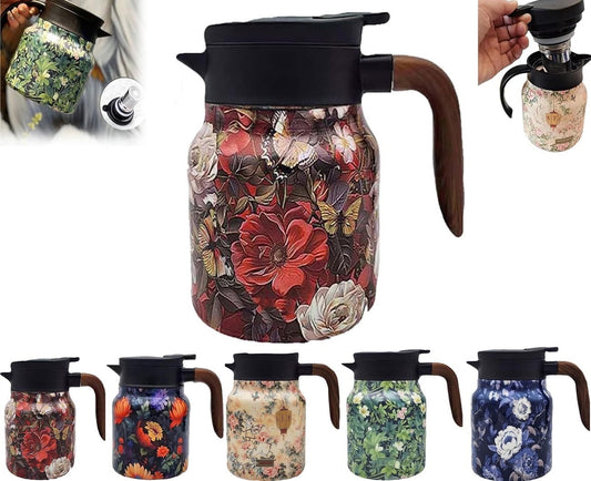Raidley Vintage Floral Pattern Tea Thermos, Doresty Thermos Tea Pot, Tea Thermos With Infuser,Vintage Floral Pattern Tea-Built-In Infuser, Stainless Steel Thermal Carafe With Lid For Hot Drinks