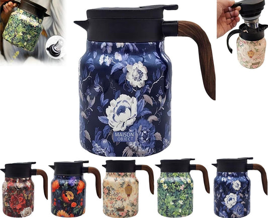 Raidley Vintage Floral Pattern Tea Thermos, Doresty Thermos Tea Pot, Tea Thermos With Infuser,Vintage Floral Pattern Tea-Built-In Infuser, Stainless Steel Thermal Carafe With Lid For Hot Drinks