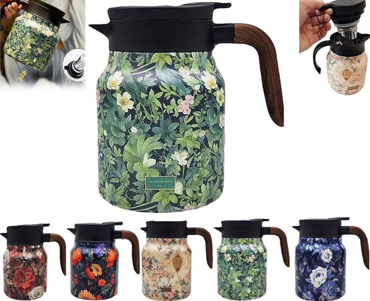 Raidley Vintage Floral Pattern Tea Thermos, Doresty Thermos Tea Pot, Tea Thermos With Infuser,Vintage Floral Pattern Tea-Built-In Infuser, Stainless Steel Thermal Carafe With Lid For Hot Drinks