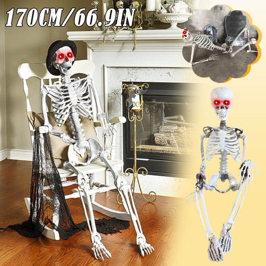 Rdeuod 170cm Holiday Skeleton Prop Human Full Size Skull Hand Life Body Anatomy Model Decor With Lamp,Holiday Decor,As shown,One Size