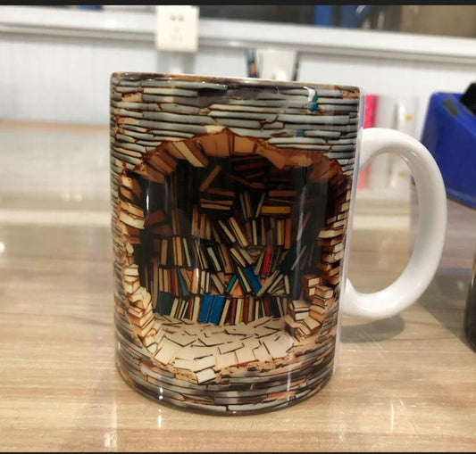Rdeuod 3D Bookshelf Mug,3D Effect Books Mugs,Space Design Multi-Purpose Ceramic Mug,A Library Shelf Cup, 3D White Mugs, Funny Coffee Latte Mug, Ceramic Cup Bookshelf Mugs for Readers