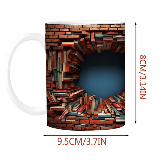 Rdeuod 3D Bookshelf Mug - 3D Effect Books Mugs,Space Design Multi-Purpose Ceramic Mug, A Library Shelf Cup, 3D White Mugs, Funny Coffee Latte Mug, Ceramic Cup Bookshelf Mugs for Readers