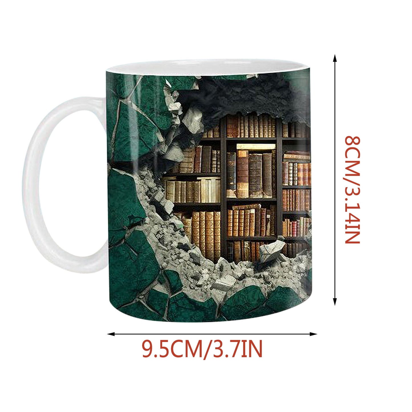 Rdeuod 3D Bookshelf Mug - 3D Effect Books Mugs,Space Design Multi-Purpose Ceramic Mug, A Library Shelf Cup, 3D White Mugs, Funny Coffee Latte Mug, Ceramic Cup Bookshelf Mugs for Readers