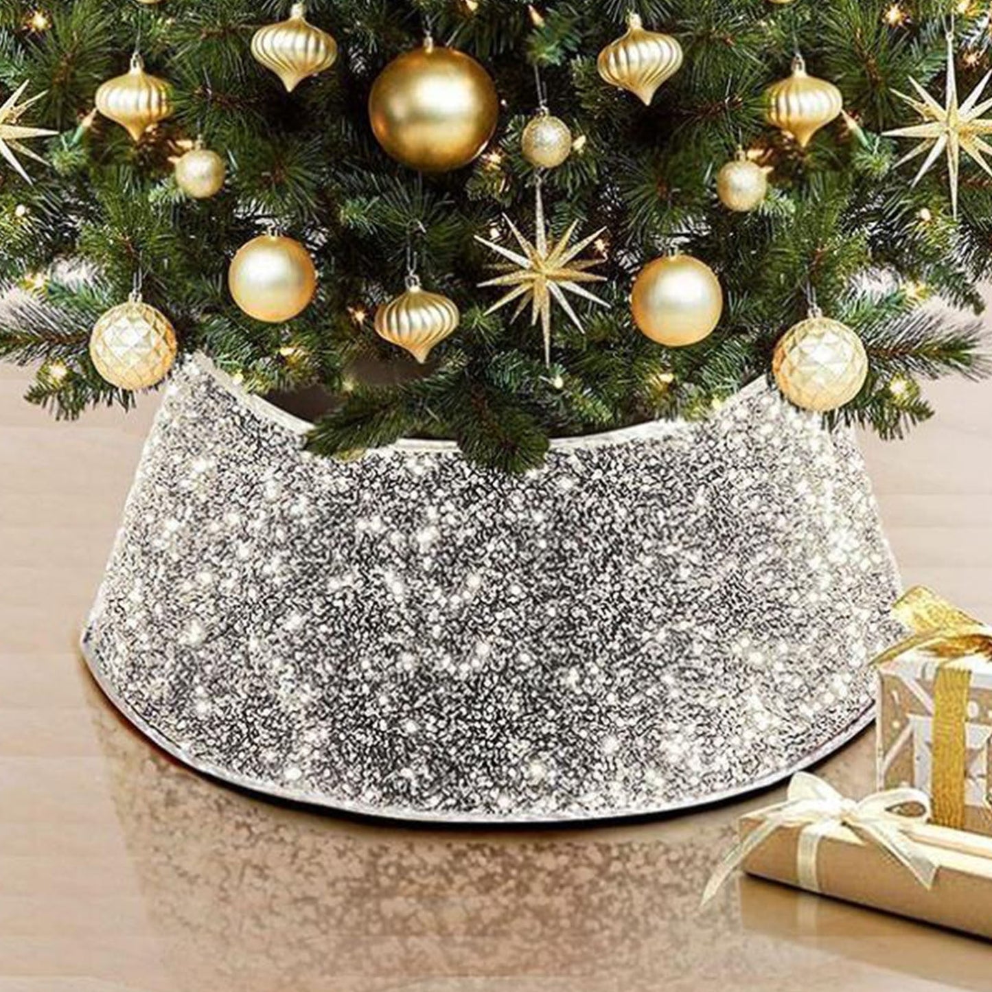 Rdeuod Christmas Clearance Sale Tree Collars 23.6 Inch Sequin Tree Skirt Glitter Xmas Tree Ring Double-Layer Velvet Tree Skirt Collar Tree Base Cover For Christmas Halloween Party,Christmas Ornaments
