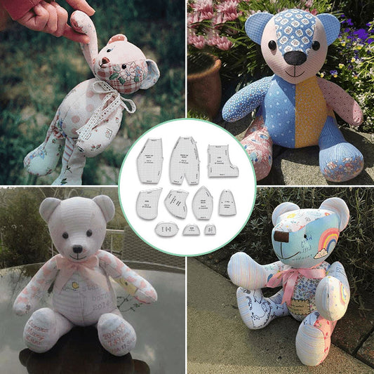 Rdeuod Memory Bear Template Ruler Set with Instructions,10 PCS Memory Bear Sewing Patterns Template, Acrylic Quilting Template Cutting Set for Sewing Bear Pattern Template Home Sewing Art Craft,10inch