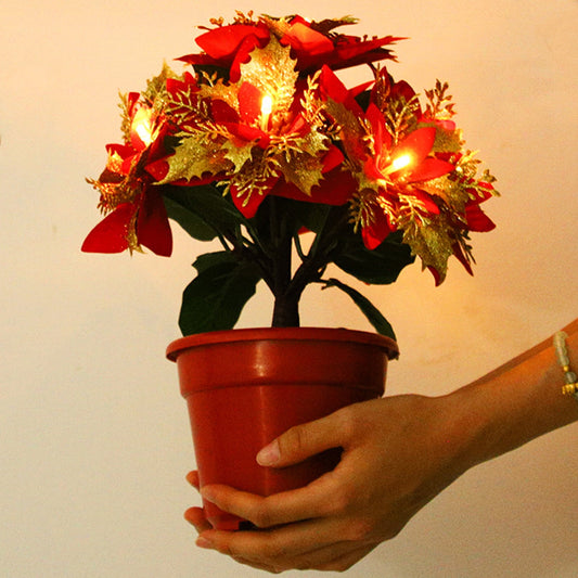 Rdeuod Plant Pot,Tabletop Poinsettia Tree Light Christmas Plant With Lights Poinsettia Flowers Artificial Lighted For Holiday Party Centerpiece Table Decor Christmas,red