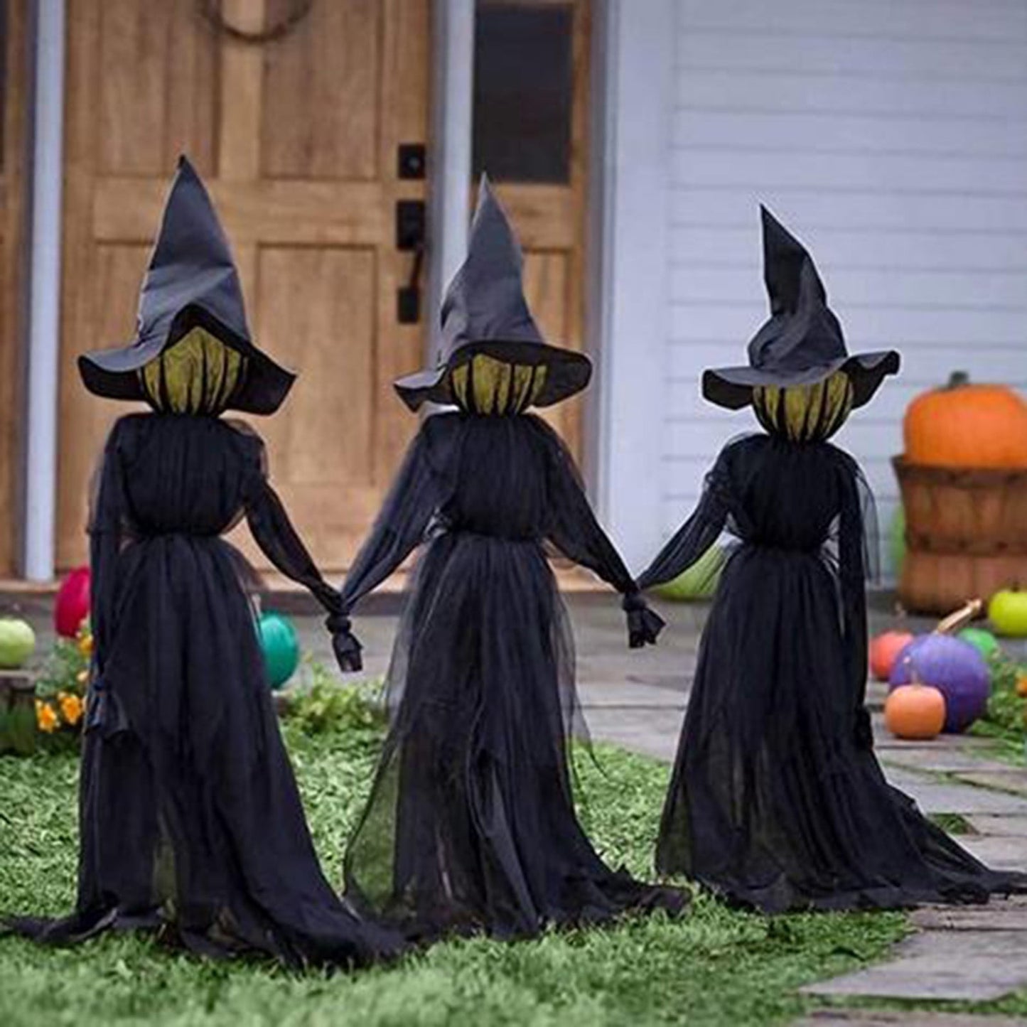 Rdeuod Witch Halloween Decorations Outdoor -3Pcs Light Up Halloween Witch Stakes Holding Hands for Scary Halloween Yard, Patio, Haunted House Decorations Outside,black