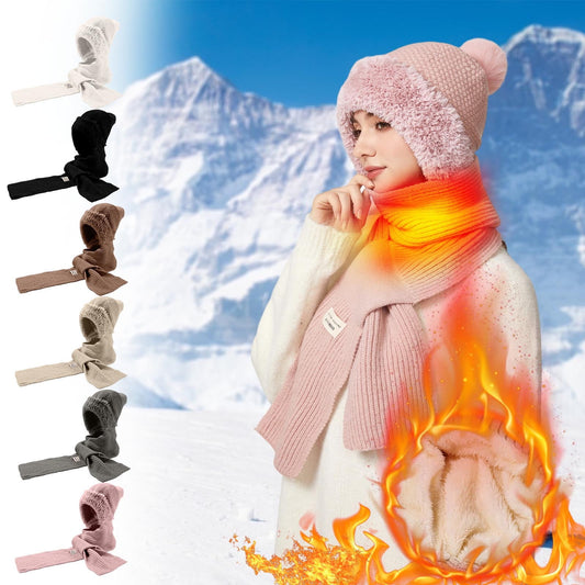 Scarf, Hat, Mask 3-In-1 Knit Hat With Scarf And Mask, Fleece Lined Winter For Women, Windproof Warm Knitted Beanie & Face Cover,Indoor Outdoor Hat Winter