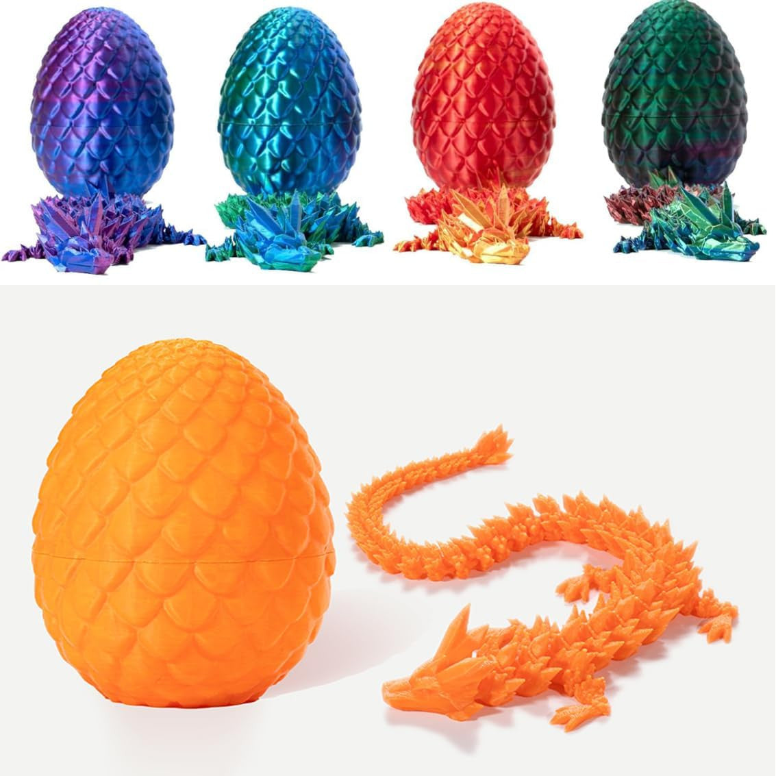 Lanbtorn Easter Egg, Dragon Egg, 12In Dragon Toy, 3D Printed Dragon Fidget Toys, 3D Printed Dragon Egg with Articulated Dragon Inside, Fidget Toys for Autism/ADHD, Easter Gifts