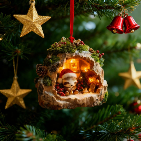 Sleeping Forest Animal Christmas Ornaments Forest Christmas Tree Decoration Woodland Christmas Ornament,Sleeping Owl Christmas Tree Animal Pattern 2D Acrylic Ornament,Forest Animal Acorn Ornament