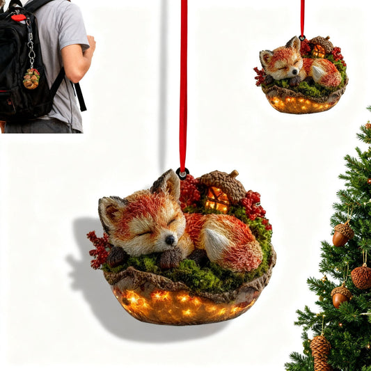 Sleeping Forest Animal Christmas Ornaments Forest Christmas Tree Decoration Woodland Christmas Ornament,Sleeping Owl Christmas Tree Animal Pattern 2D Acrylic Ornament,Forest Animal Acorn Ornament