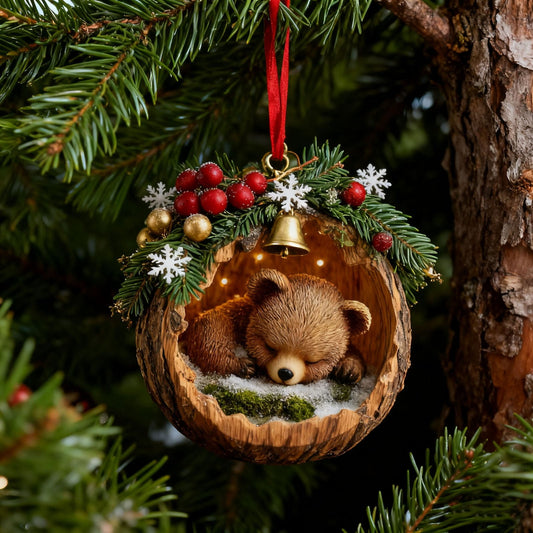 Sleeping Forest Animal Christmas Ornaments Forest Christmas Tree Decoration Woodland Christmas Ornament,Sleeping Owl Christmas Tree Animal Pattern 2D Acrylic Ornament,Forest Animal Acorn Ornament