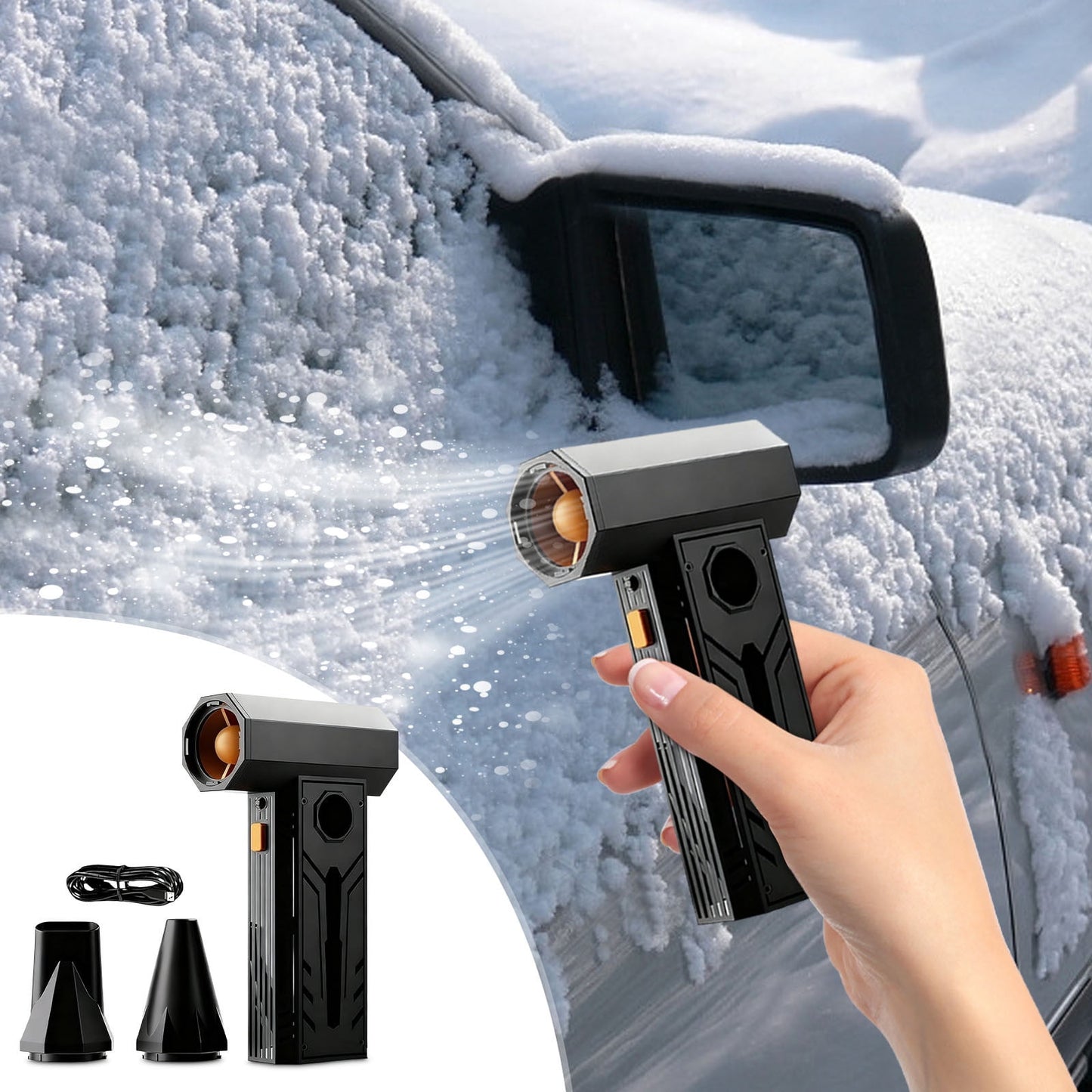 Snow Removal Snow Blower For Car Cordless 5000W Snow Blower With High-Speed Turbine, 3-Speed Adjustable Handheld Blower For Windshield Defrost And Home Cleaning