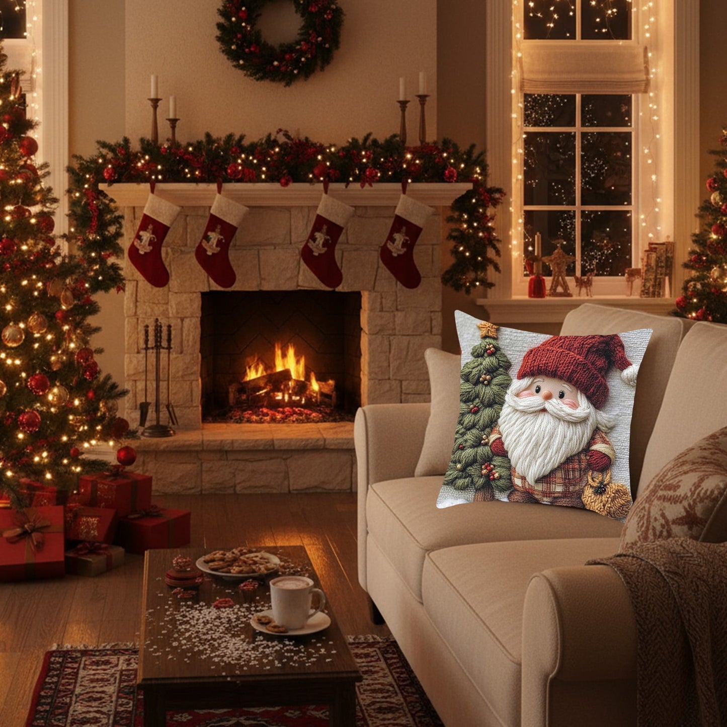 Snowman Pillow Covers Square Christmas Throw Pillow Covers 18''X18'' Linen Xmas Deer & Snowman Plaid Cushion Cover Decorative Square Pillowcases With Invisible Zipper For Living Room Sofa Bedroom