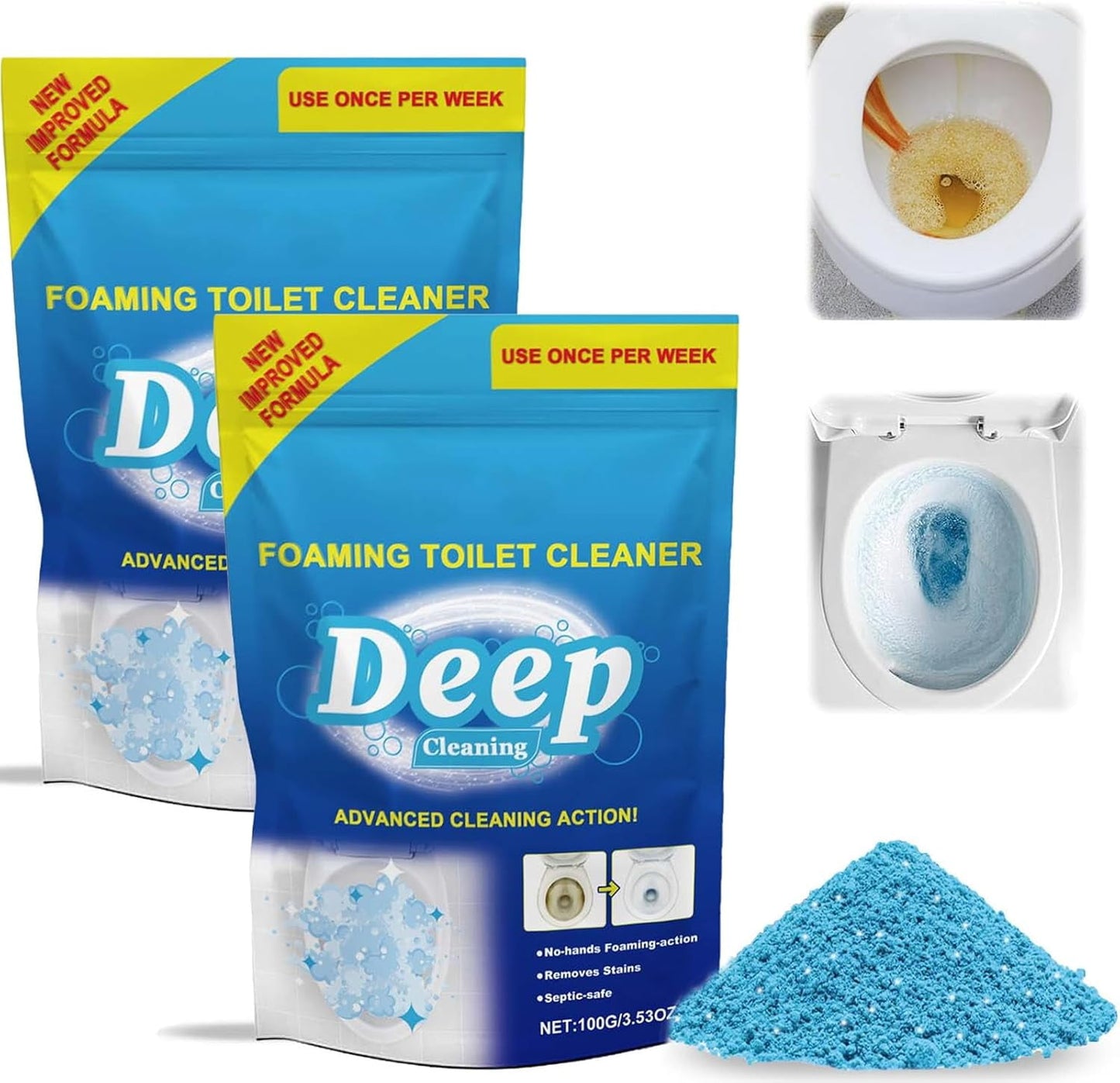 Splash Toilet Cleaner, Splash Foam Toilet Cleaner, Toilet Bowl Cleaners, Self Activating Miracle Powder, Powerful Foaming Toilet Bowl Cleaner, Deep Cleaning.(2PC)