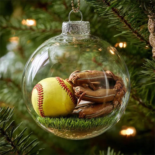 Stereoscopic Glass Keepsake Ornaments,Sports Holiday Ornament,Themed Micro Scenes 3D Crystal Sports Ornament Set With Winter,Clear Plastic Christmas Balls For Xmas Tree & Home D¨¦cor,Memorial Gifts