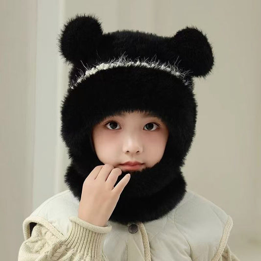 Super Warm Bear Shape Toddler Winter Hat Scarf Set 3-6 Years,Children'S Hat Piece Hairy Double-Layer Pullover Hat Winter Thick Warm Scarf Hat,Unisex Infant Toddler Kids Hat Scarf