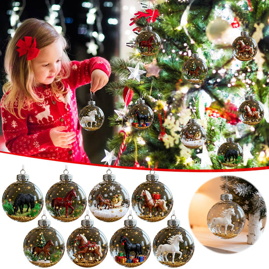 Transparent Christmas Ball Clear Ornaments Horse Christmas Ornament Collection Equestrian For Your Tree,Equestrian Christmas Ornament Set - Glittering Horse Figurine Baubles For Holiday Tree Decor