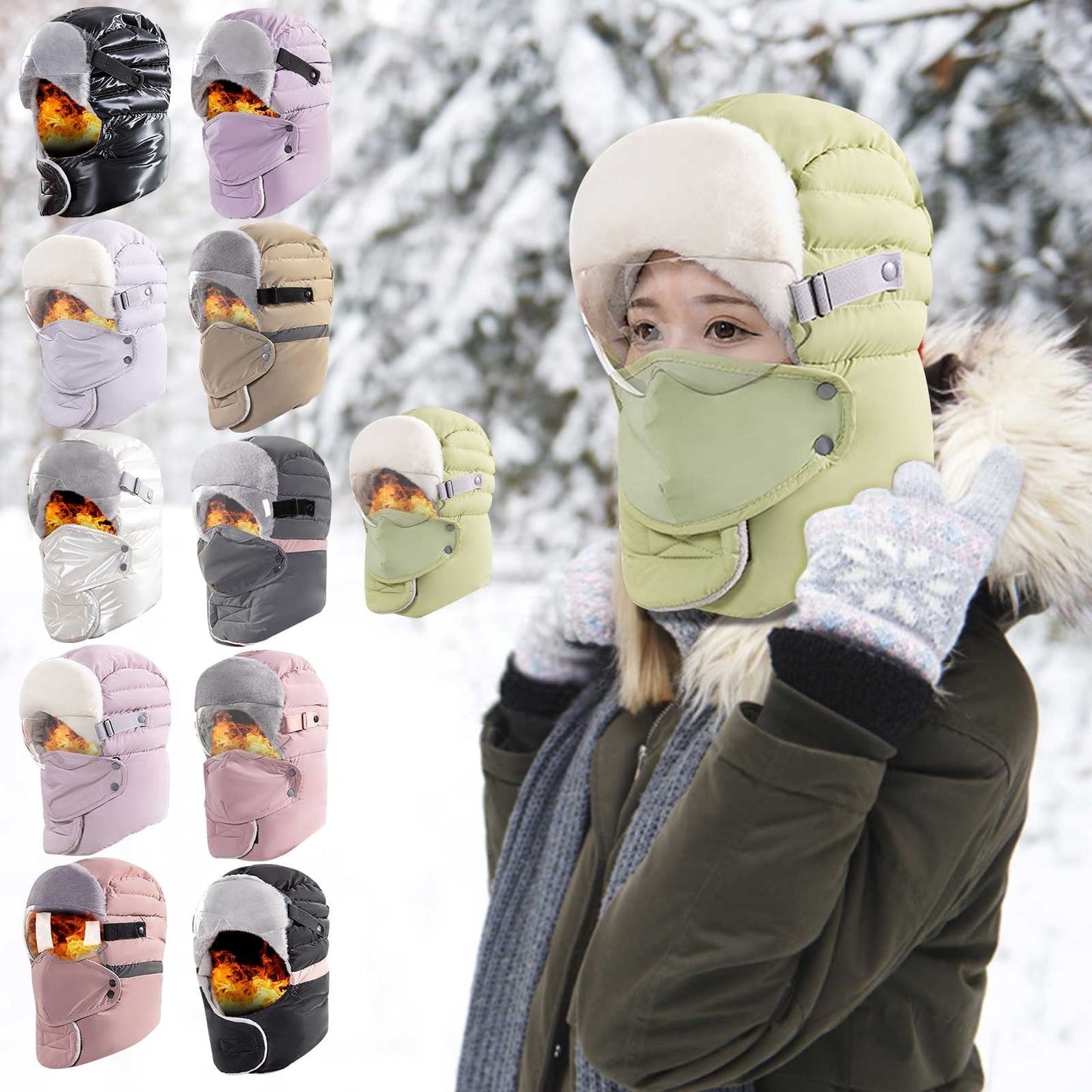 Trapper Hat,Winter Goggles,Men Women Windproof Full Cover With Glasses Mask,Winter Thermal Thick Ski Cap Camping Hunting,Winter Windproof Mask For Cycling Cold-Proof Plus Hood Cycling Warm Weapon Hat