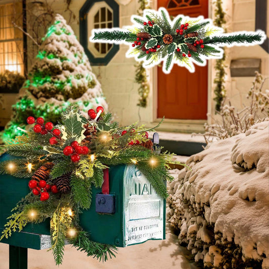 Christmas Mailbox Swag Decorations,Pre-lit Mailbox Christmas Decorations with Red Wintry Berries and LED Lights,Mailbox Swags Garland for Christmas Holiday Mailbox Decorations christmas decorations