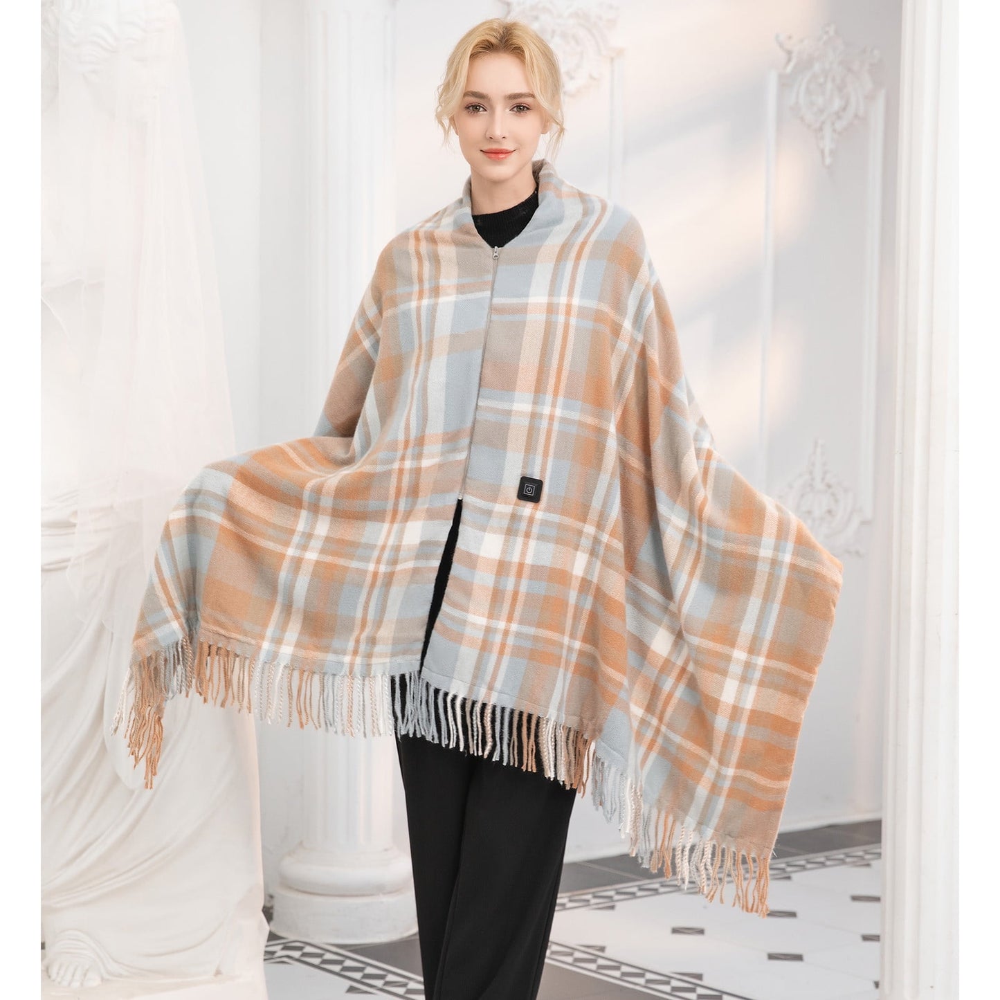 USB Heated Blanket Shawl, USB Heated Blanket Electric Throw, Portable Heated Blanket, Heating Zones Cordless Zip Heated Throw Blanket for Women, Outdoor