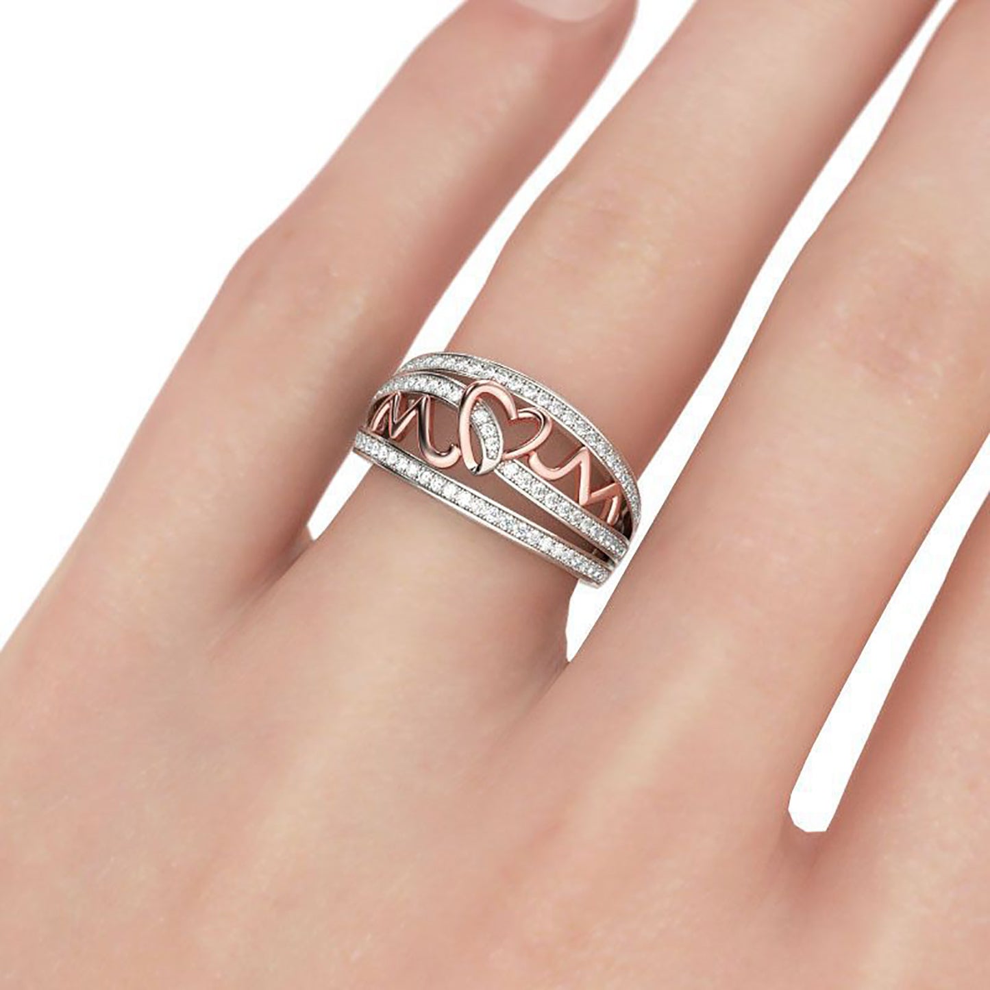 Banzch LOVE MOM Diamond Inlaid Ring Fashion Women Rose Gold Letter Ring Mother's Day Gift,Mothers Day Gifts