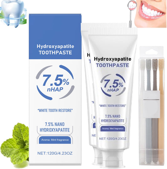 7.5% Hidroxiapatita Toothpaste,Hydroxyapatite Toothpastes,White Tooth Repair Hydroxyapatite For Enamel Protection And Tooth Strengthening, Whitening Toothpaste,Gentle Mint,Fresh Breath,2PC+Toothbrush