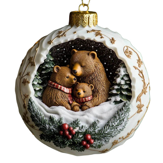 Warm Bear Family Christmas Ornament-Christmas Scene Pendant,Adorable Hanging Decor,Christmas Tree Pendant Decoration,Heartwarming Accent For Tree,Mantel & Home Indoor Holiday Displays,Christmas Gifts