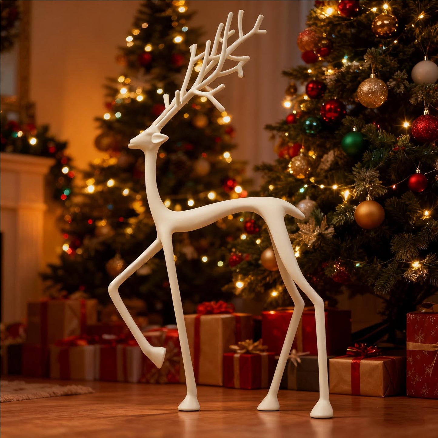 White Reindeer Statues Reindeer Christmas Decor,Christmas Table Decor,Modern Xmas Figurines - Elegant Indoor Holiday Decor - Table Centerpieces - Mantel Living Room Bedroom Office