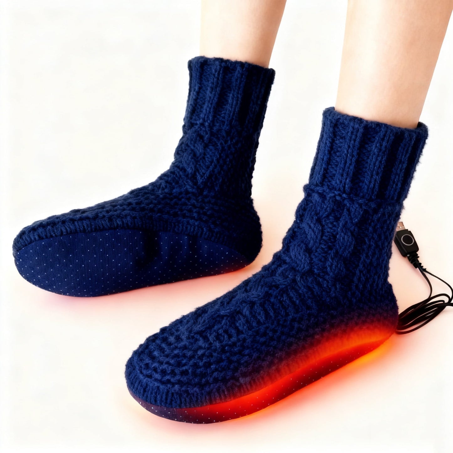 Winter Fleece Heating Pad Foot Warmer Usb Heated Socks Slippers For Indoor Use,Electric Foot Heater,Knitted Socks Thermal Heat Feet Warmer Boots Rechargeable Anti-Slip Home Foot Heater