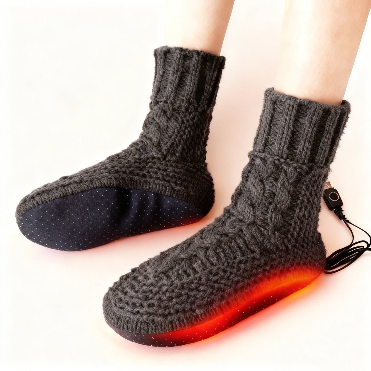 Winter Fleece Heating Pad Foot Warmer Usb Heated Socks Slippers For Indoor Use,Electric Foot Heater,Knitted Socks Thermal Heat Feet Warmer Boots Rechargeable Anti-Slip Home Foot Heater