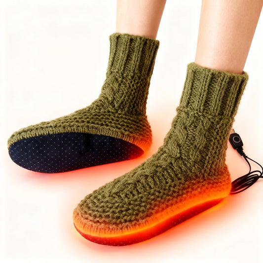 Winter Fleece Heating Pad Foot Warmer Usb Heated Socks Slippers For Indoor Use,Electric Foot Heater,Knitted Socks Thermal Heat Feet Warmer Boots Rechargeable Anti-Slip Home Foot Heater