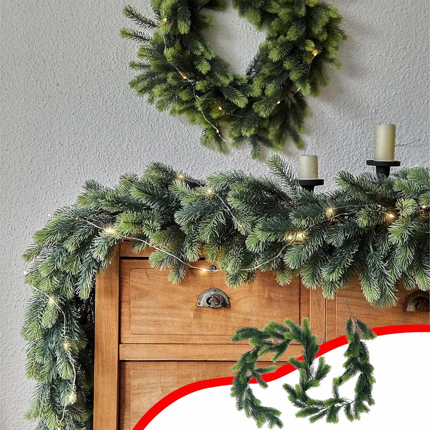 Xmas Garland,Christmas Garland For Door Frame,Winter Garland,Holly Garland,Artificial Green Plants Pines And Imitation Rattan Christmas Home Dining Table Green Plant Decoration Window Ornaments