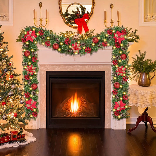 Xmas Garland,Christmas Garland For Door Frame,Winter Garland,Holly Garland,Christmas Decoration Artificial Rattan Hanging Indoor Home Christmas Party Fireplace Decoration Christmas Tree Decoration