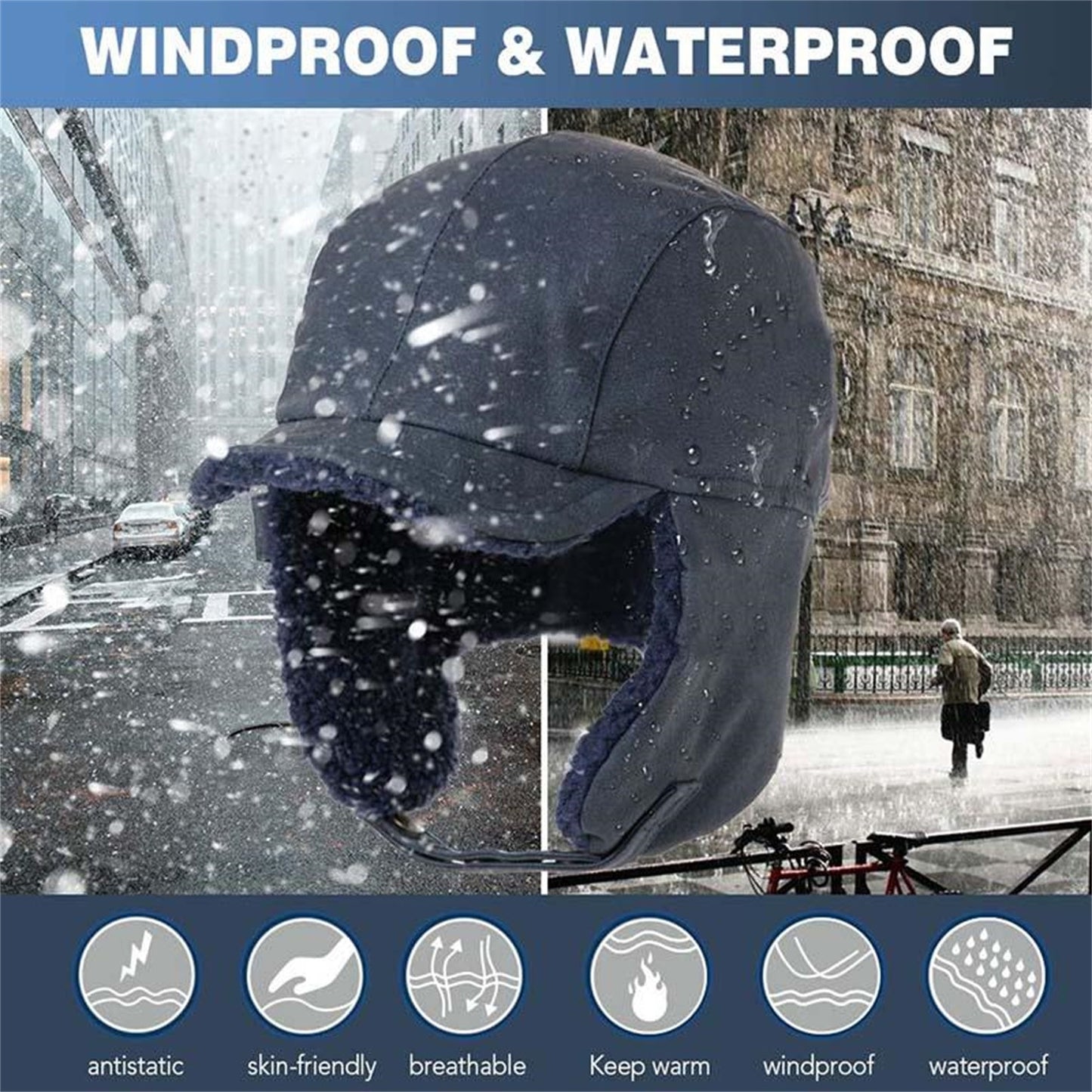 3-In-1 Winter Trapper Hat For Men,Mens Winter Hat,Windproof Warm Ear Flaps Hats,Faux Fur Winter Warm Hats For Outdoor Skiing Cycling Hunting,Trapper Hat For Men,Faux Fur Hat,Winter Hats For Men