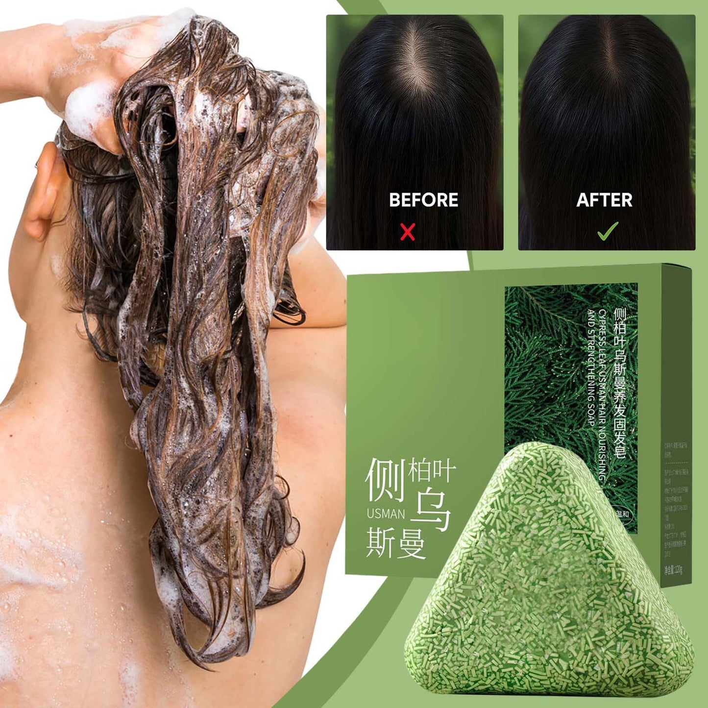 Nature Triangle Shampoo Bar ,Shampoo Bar Natural Usman Grass Shampoo Soap Plant-Based Solid Shampoos Bar Gentle Cleansing Nourishing Care For Looking Hair Strengthens Hair 120g