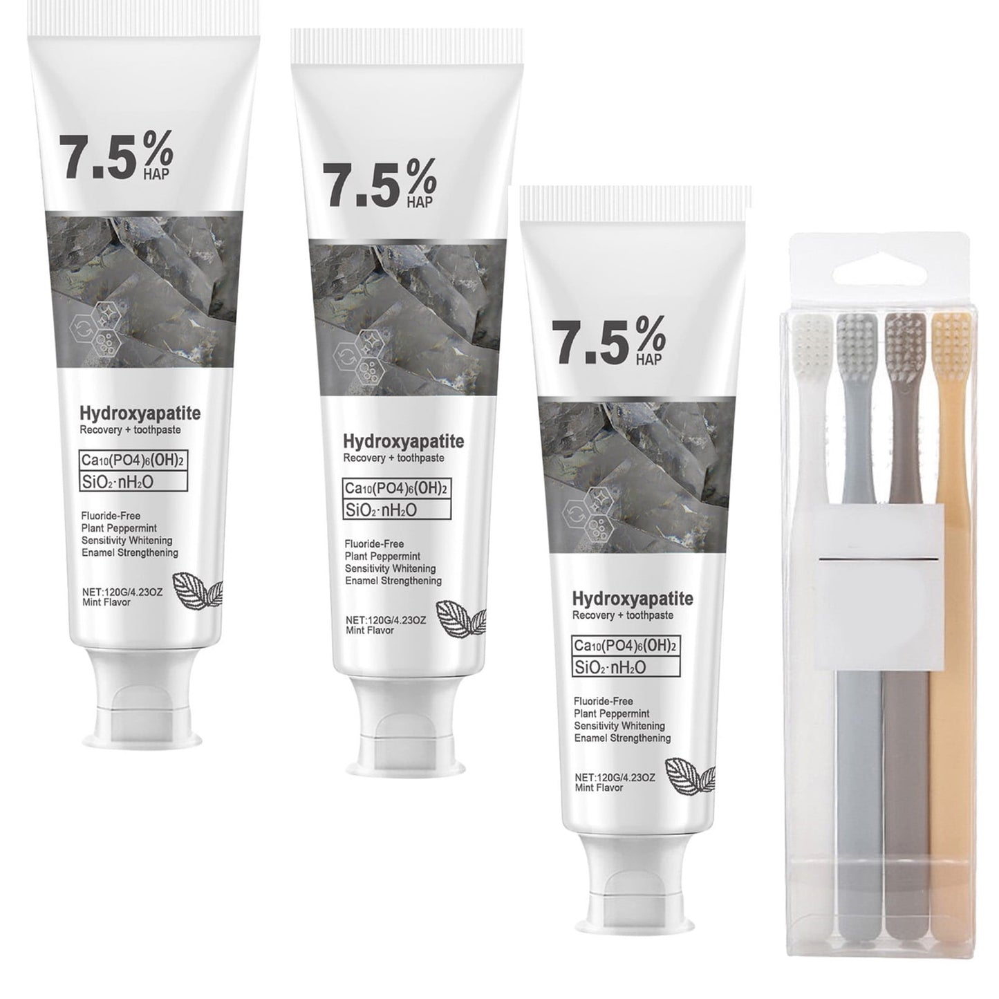 7.5% Hidroxiapatita Toothpaste Upgraded,Hydroxyapatite Toothpastes,White Tooth Repair Hydroxyapatite For Enamel Protection And Tooth Strengthening, Whitening Toothpaste,Gentle Mint,3PC+Toothbrush